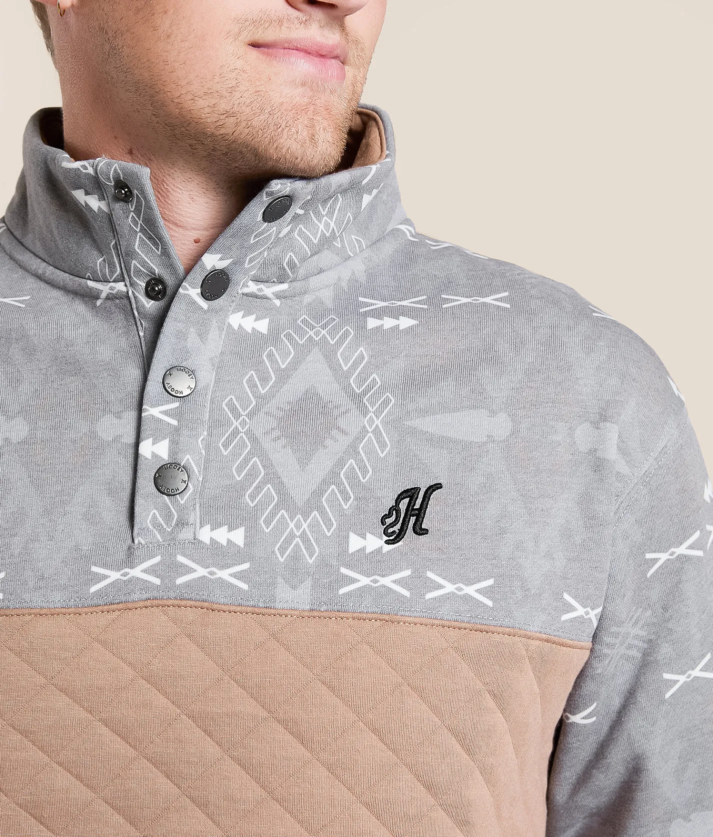 Hooey Stevie Quilted Henley Pullover Portabella Print Online