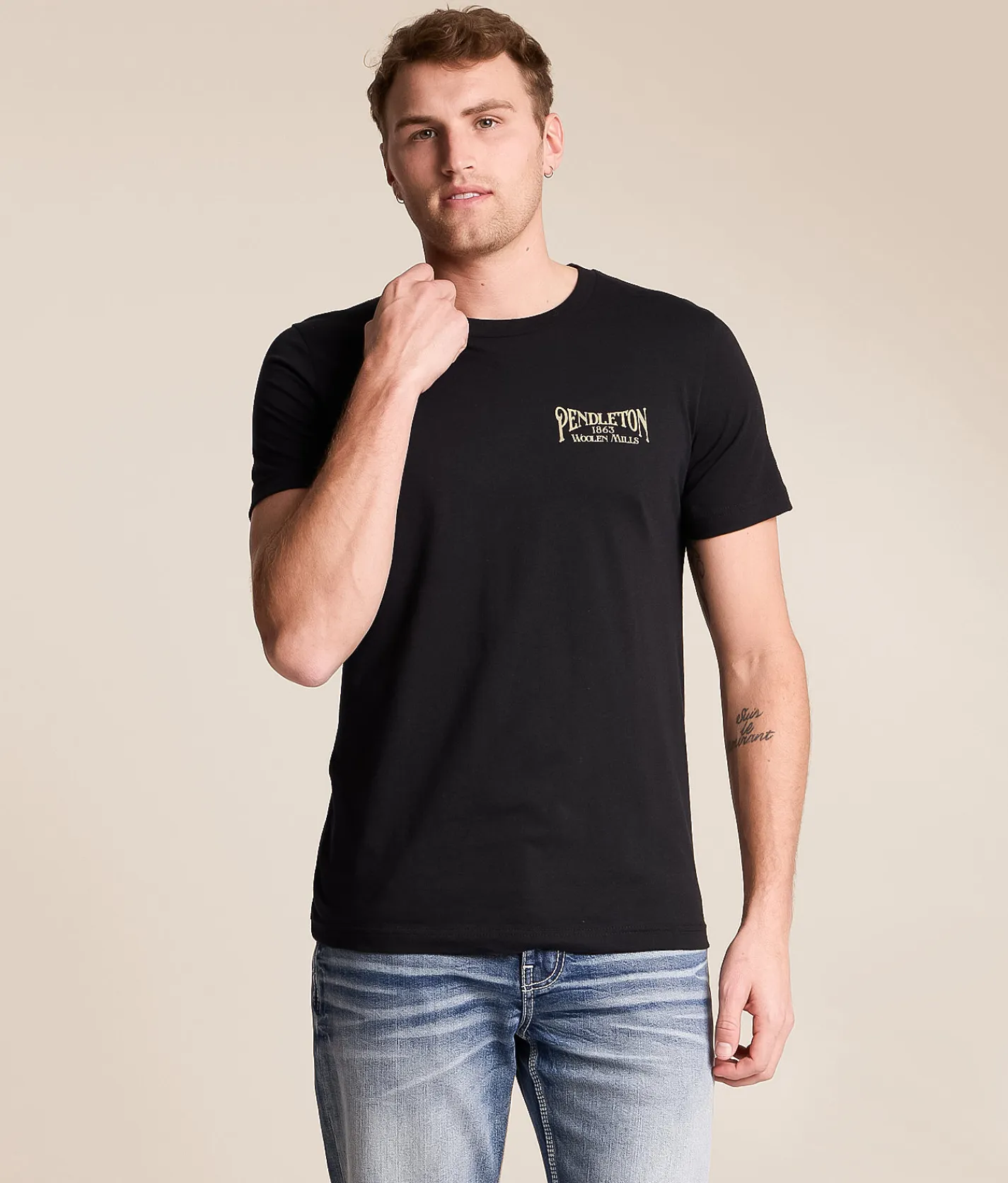 Tops|Graphic T-Shirts | Pendleton Stockman Stamp Vintage T-Shirt Black Tan