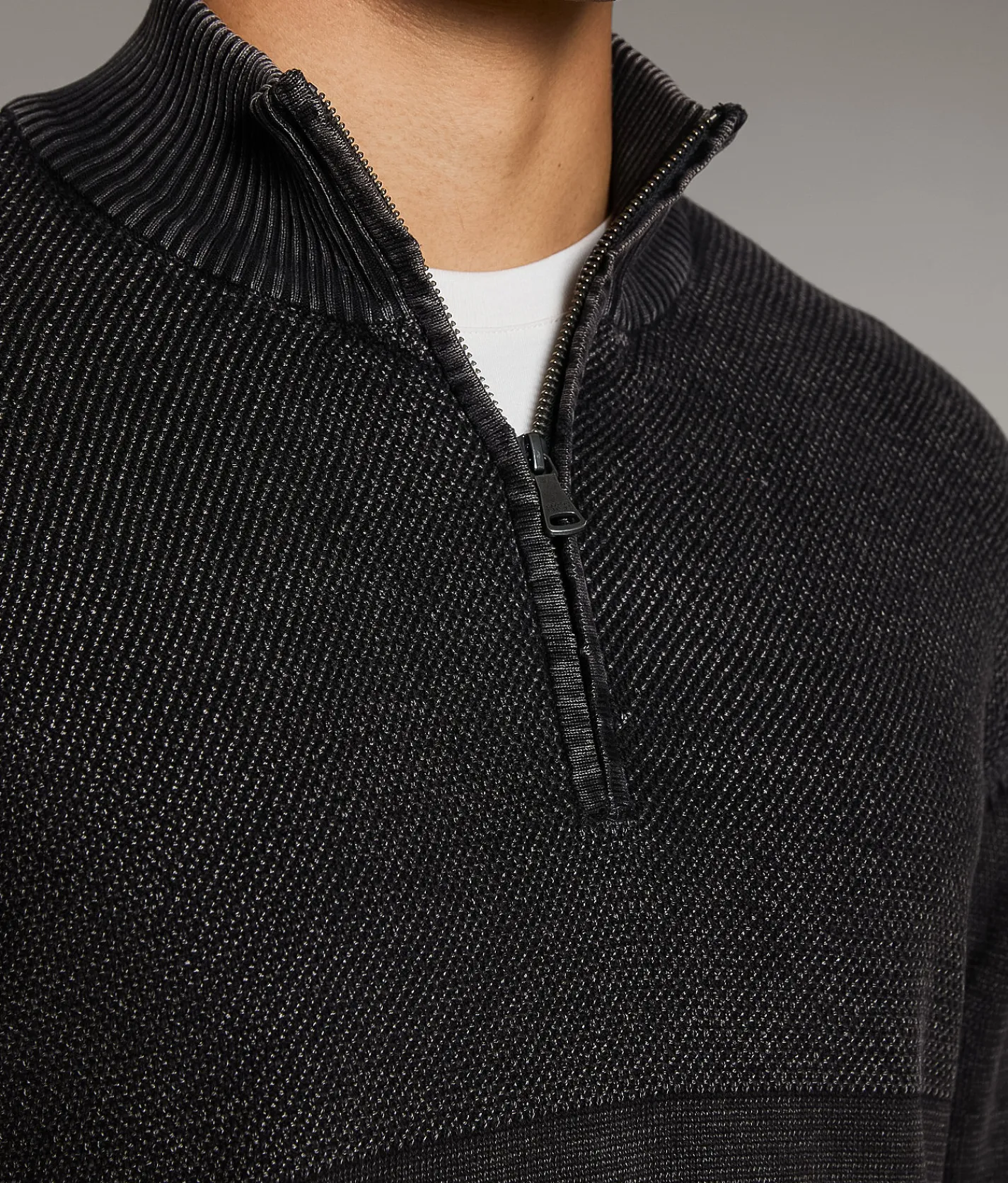 BKE Stonewash Quarter Zip Sweater White Black Hot