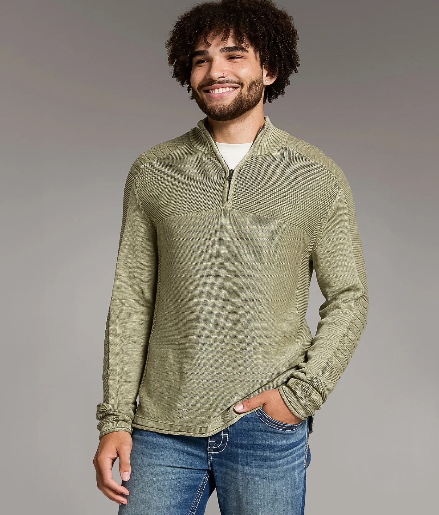 Tops | BKE Stonewash Quarter Zip Sweater Vetiver