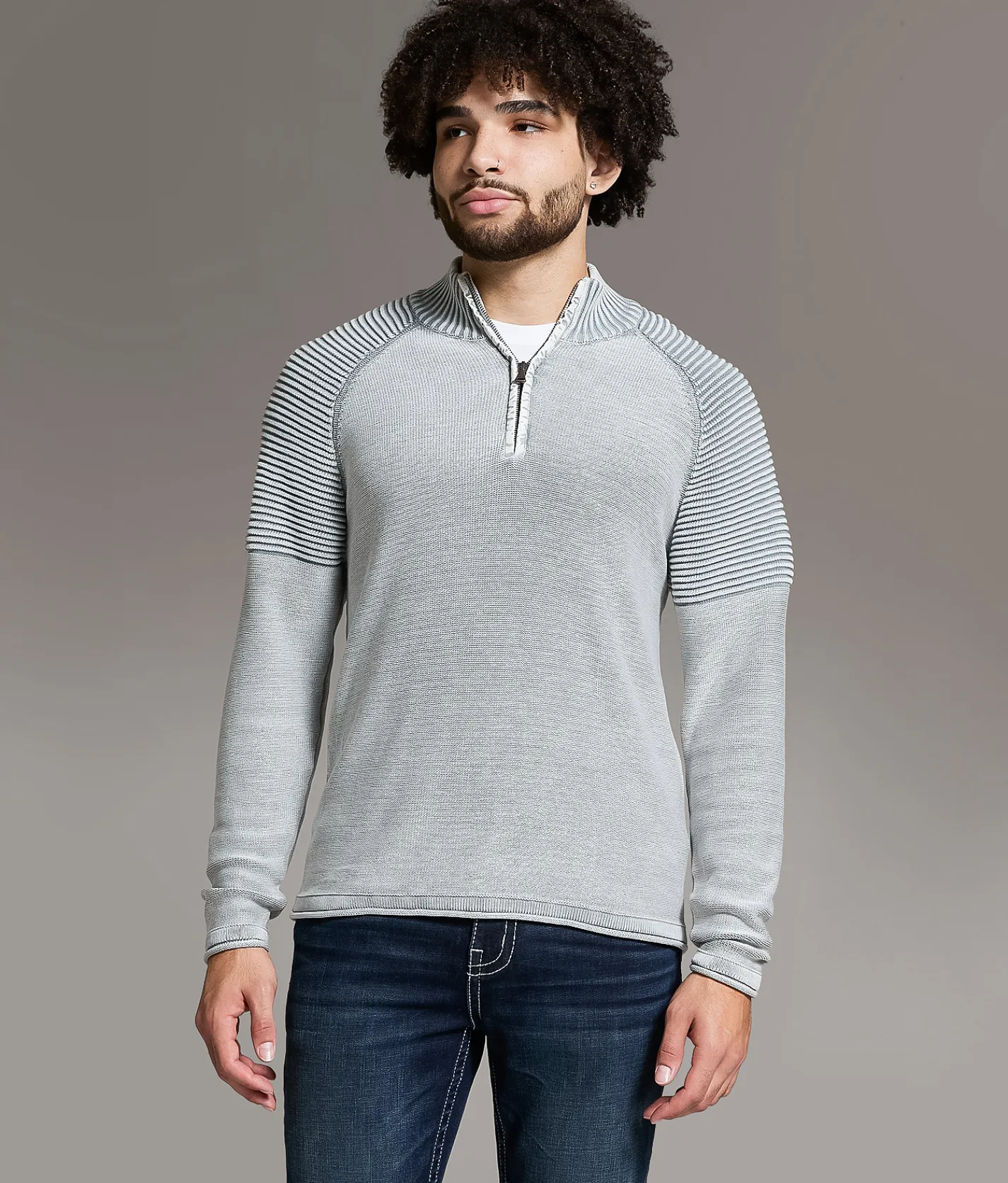 BKE Stonew Quarter Zip Sweater Ash Hot