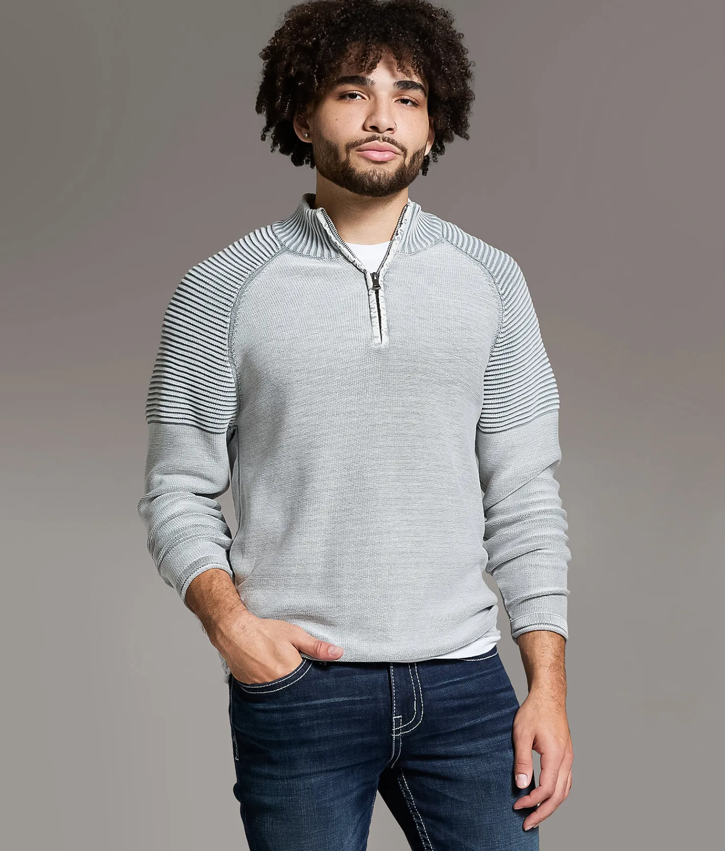 BKE Stonew Quarter Zip Sweater Ash Hot