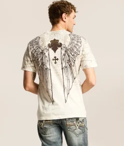 Tops|Graphic T-Shirts | Affliction Stone Wings T-Shirt Antique White