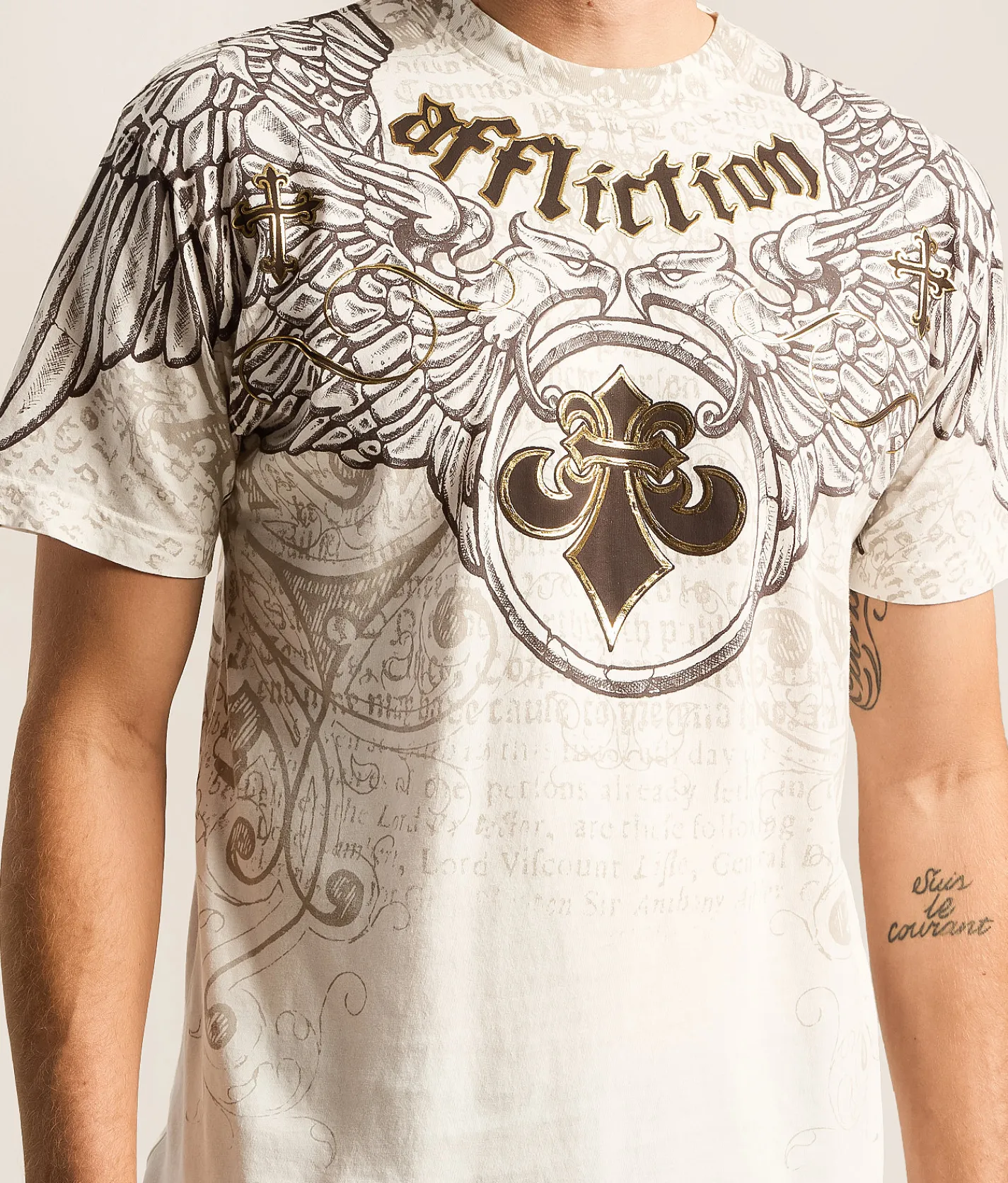 Tops|Graphic T-Shirts | Affliction Stone Wings T-Shirt Antique White