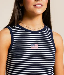 FITZ + EDDI Striped American Flag Tank Top Navy Stripe Outlet