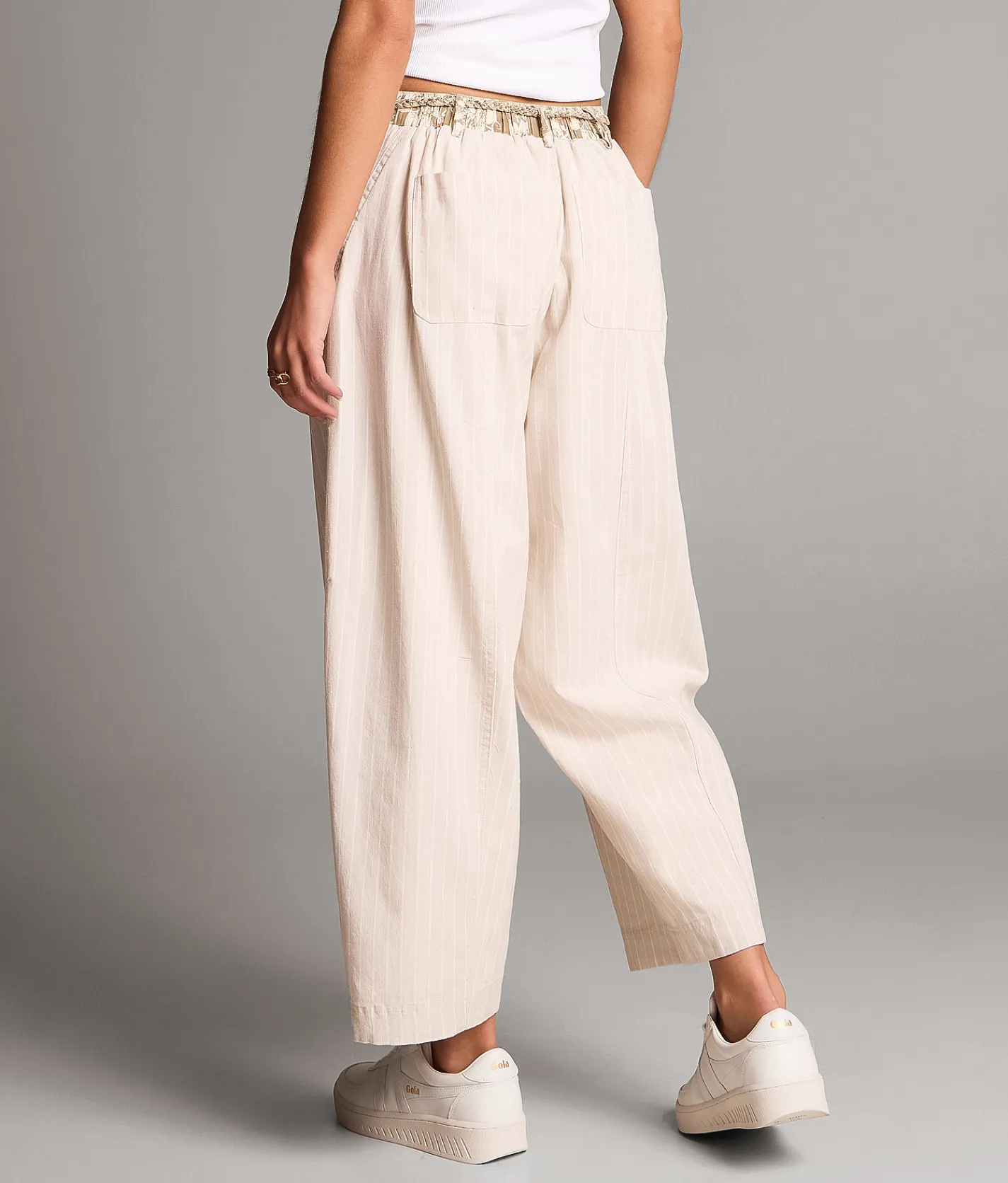 BKE Striped Barrel Pant White And Cream Stripe Outlet