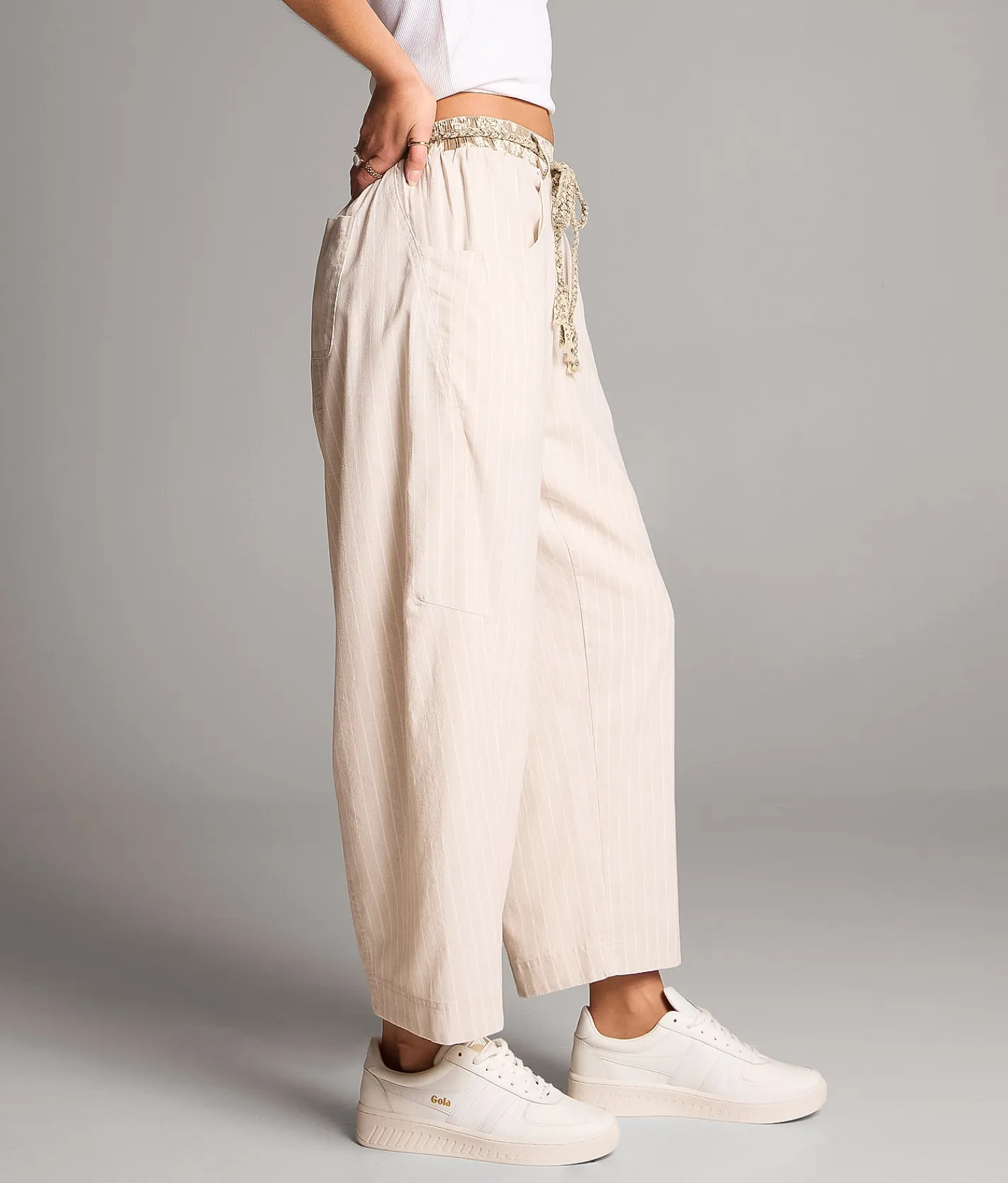 BKE Striped Barrel Pant White And Cream Stripe Outlet