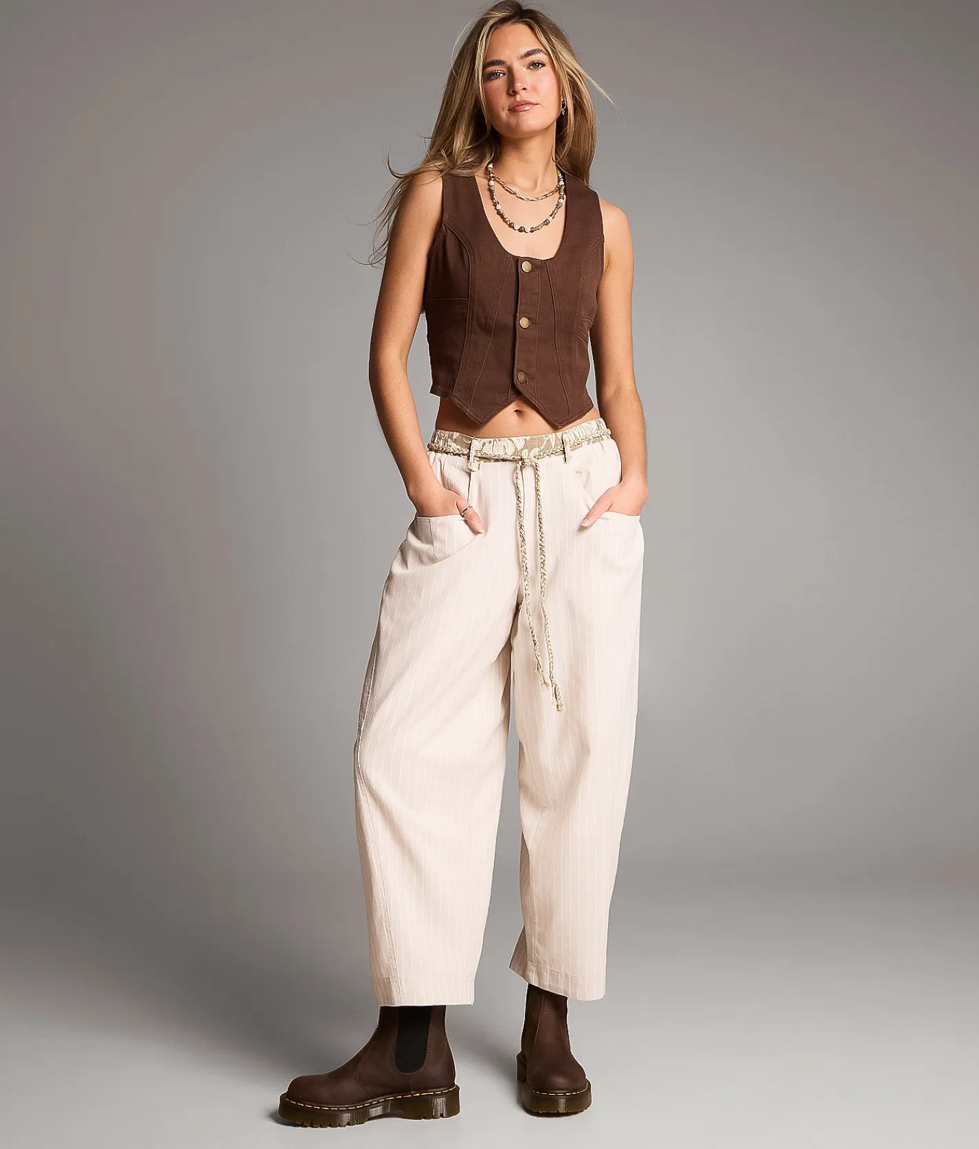 BKE Striped Barrel Pant White And Cream Stripe Outlet