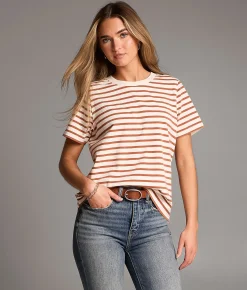 BKE Striped Basic T-Shirt Sunlight White Online
