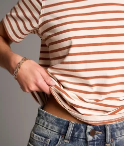 BKE Striped Basic T-Shirt Sunlight White Online