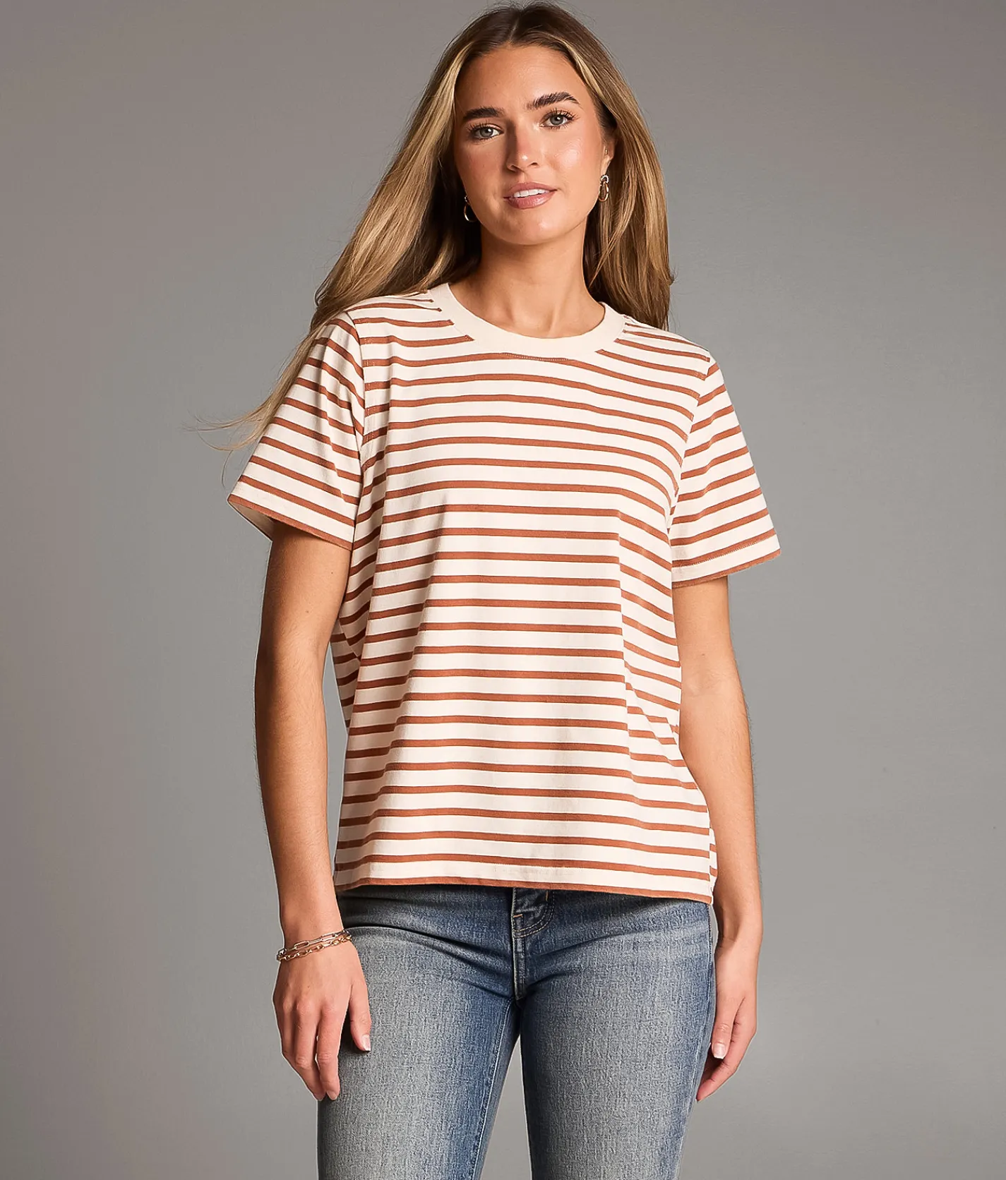 BKE Striped Basic T-Shirt Sunlight White Online