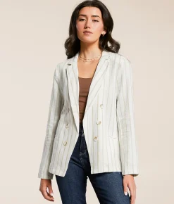 Stoosh Striped Blazer White Beige Sale