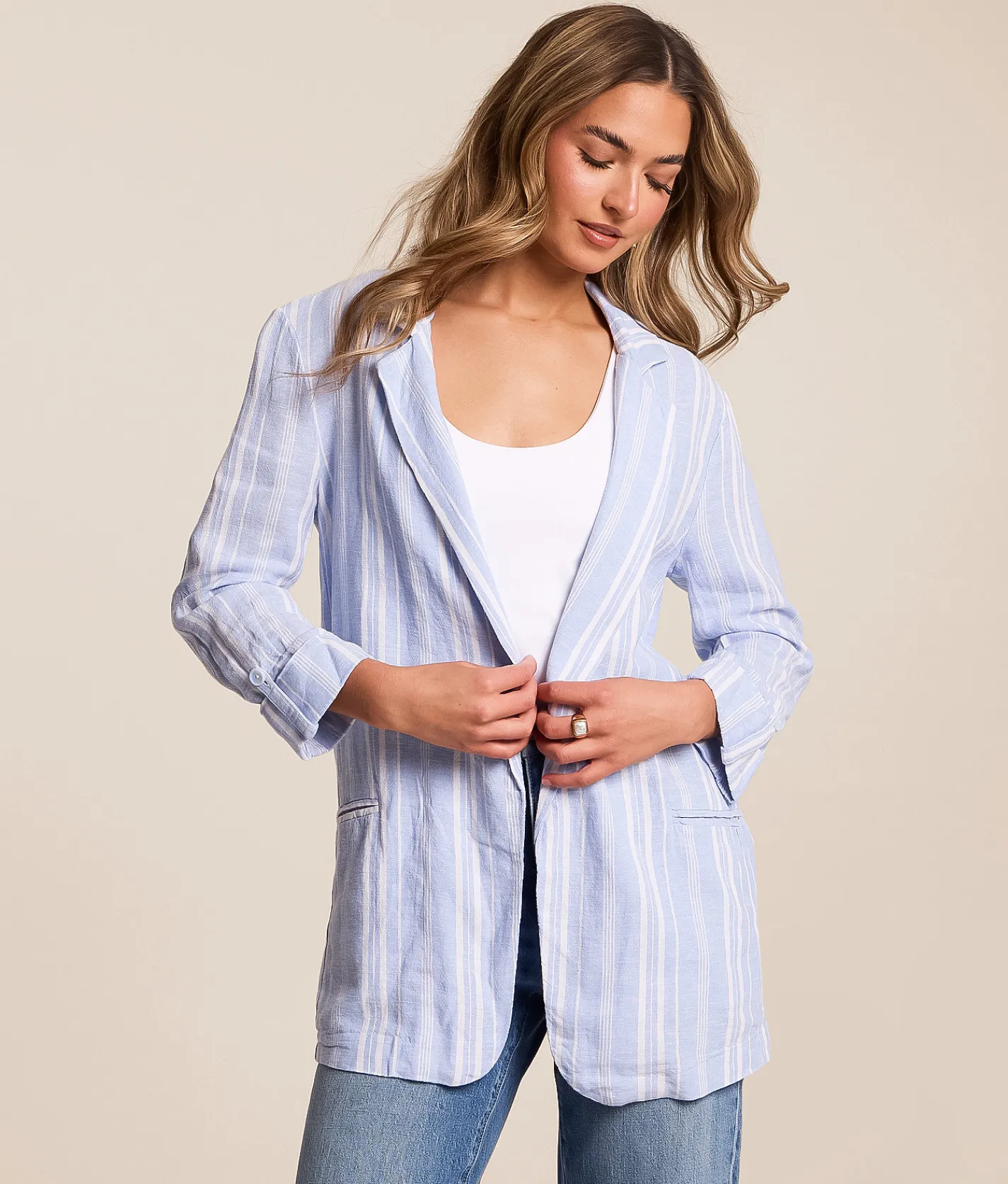 Stoosh Striped Blazer Grey White Outlet
