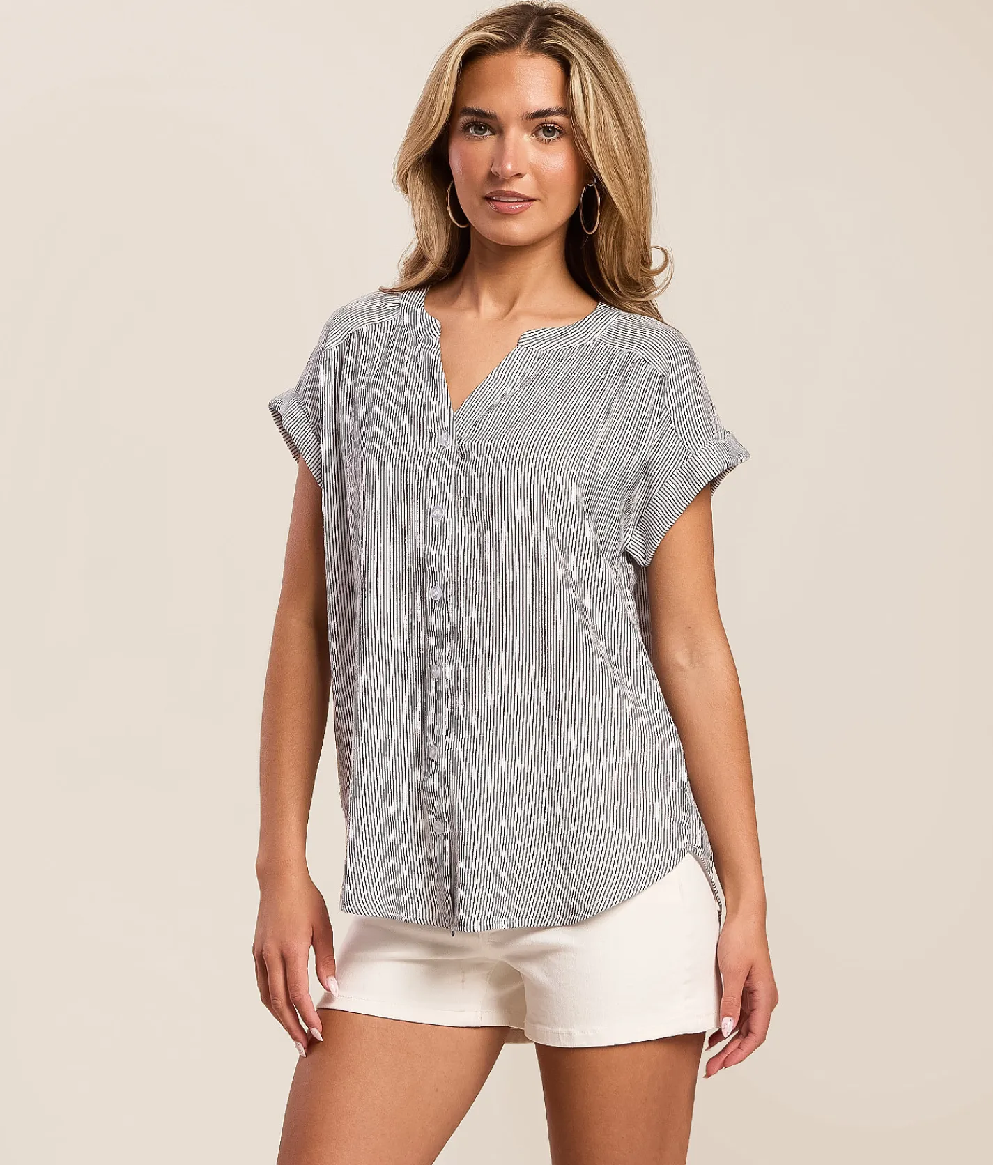 Blu Pepper Striped Blouse Champagne Discount