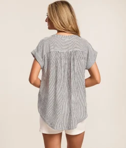 Blu Pepper Striped Blouse Champagne Discount