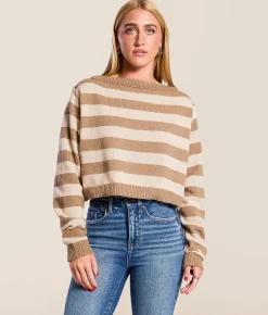 Tops | Double Zero Striped Boatneck Sweater Dark Cherry Ice Blue