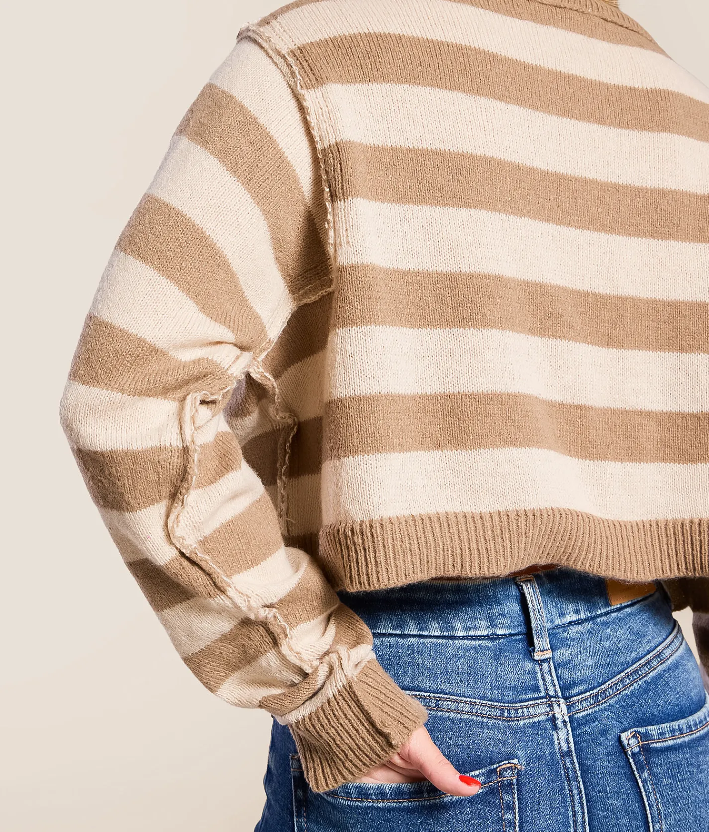 Tops | Double Zero Striped Boatneck Sweater Dark Cherry Ice Blue