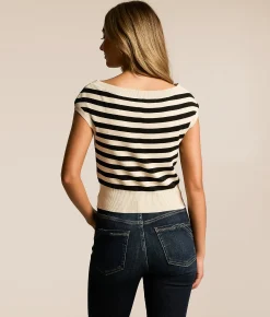 Tops | Blu Pepper Striped Boatneck Top Black