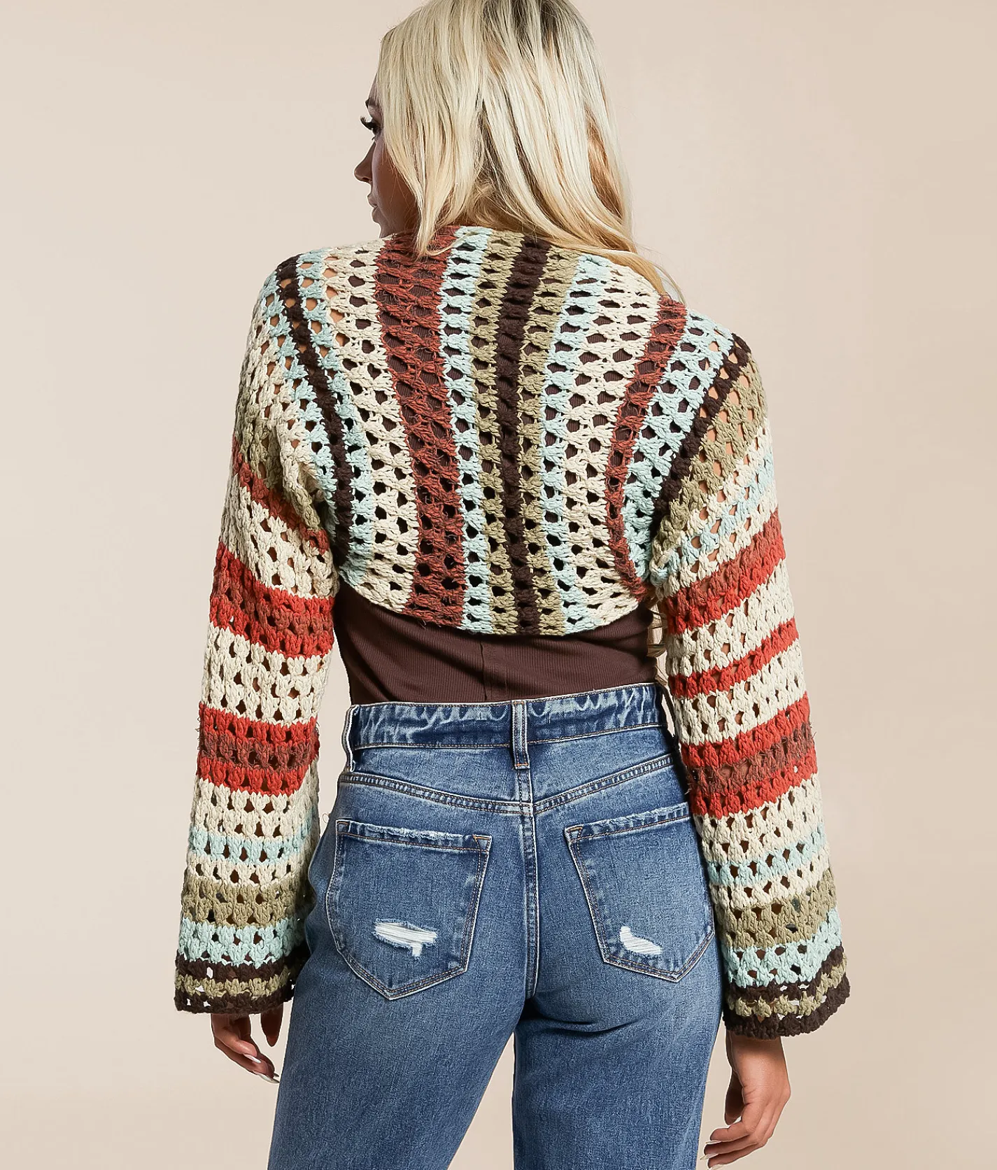 Tops | Gilded Intent Striped Bolero Cardigan Sweater Multicolored