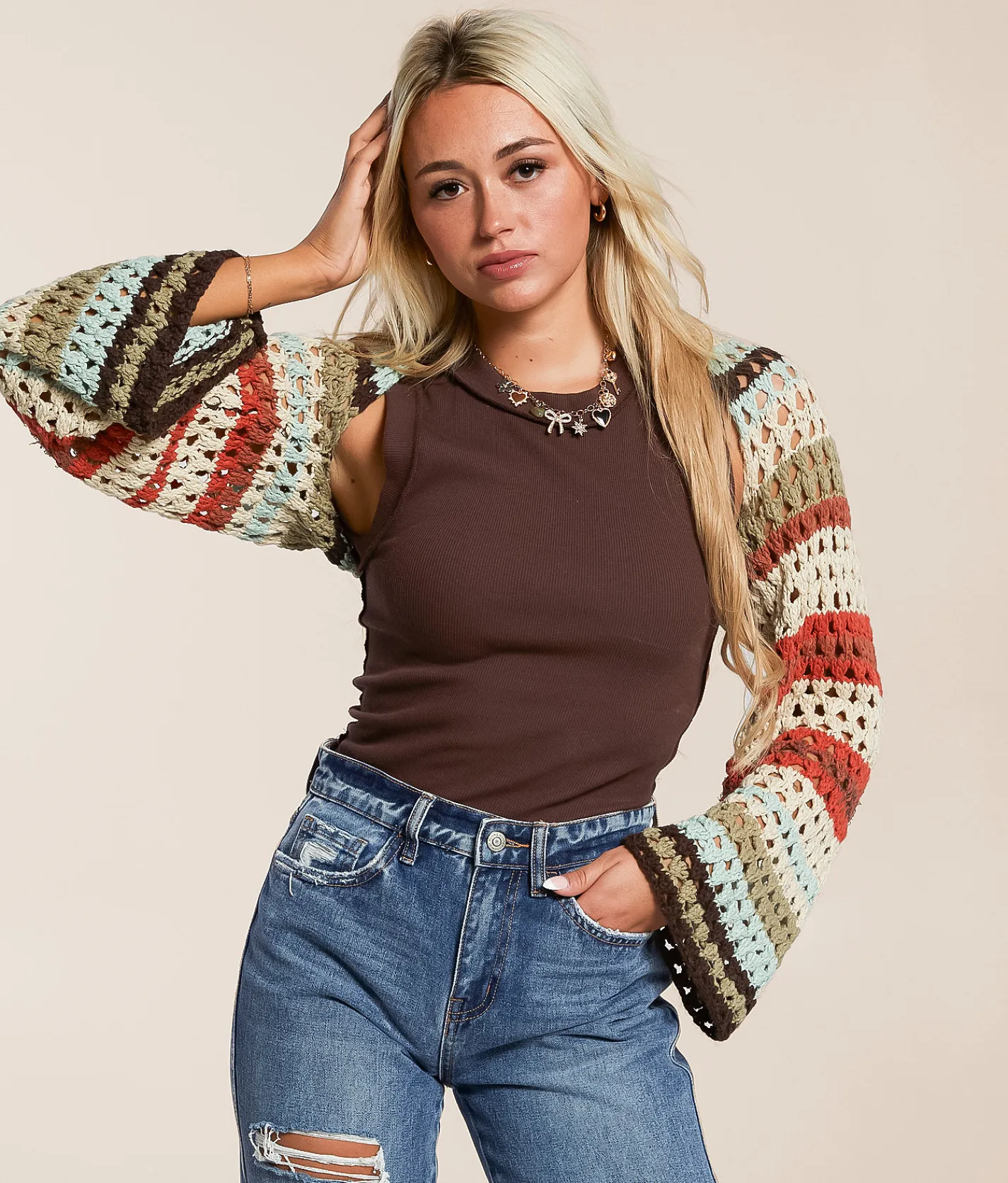 Tops | Gilded Intent Striped Bolero Cardigan Sweater Multicolored