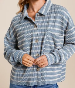 BKE Striped Boxy Shirt Seafoam Online