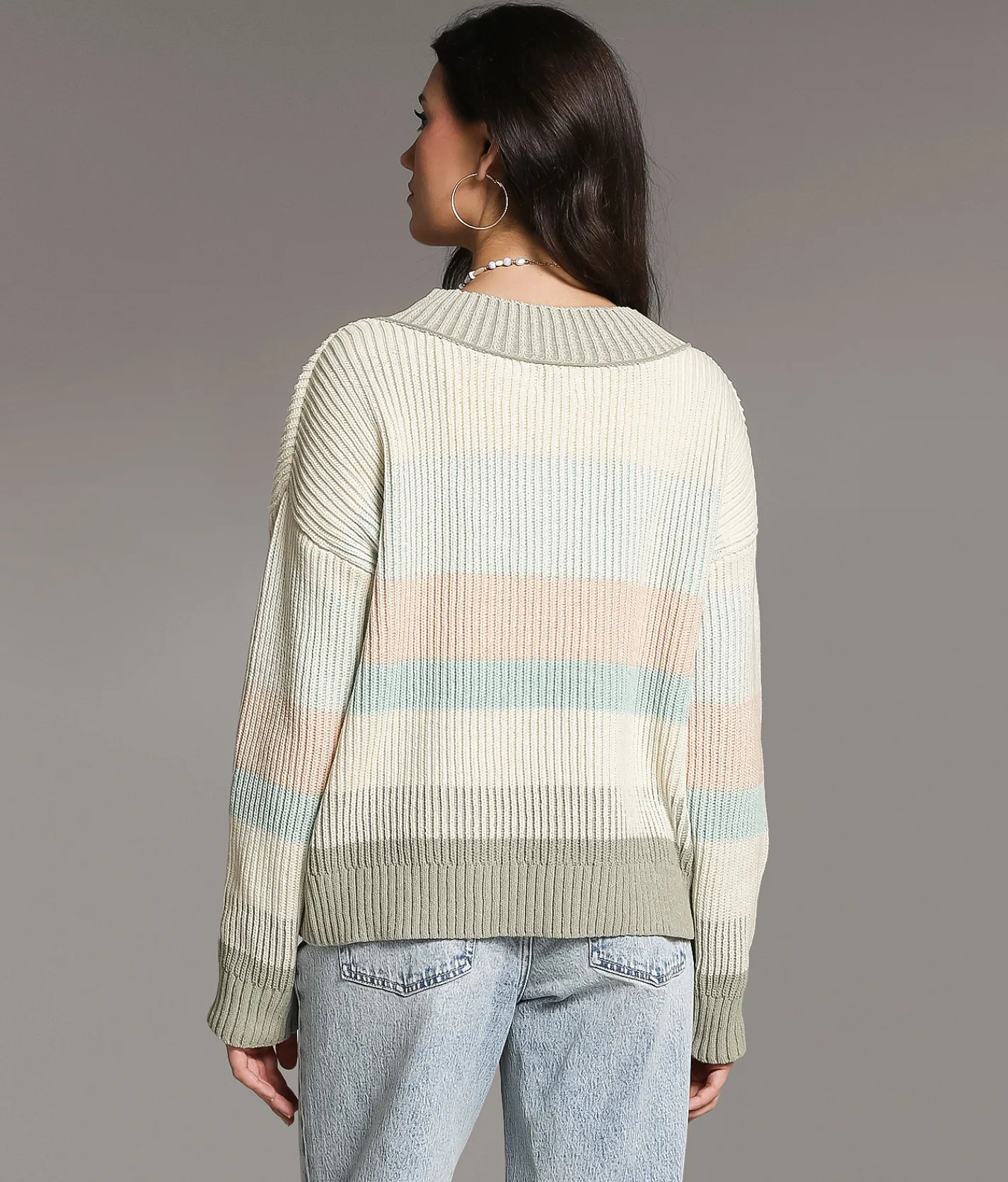 BKE Striped Boxy Sweater Surf Spray Hot