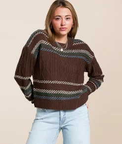 Gilded Intent Striped Cable Knit Sweater Brown Multi Outlet