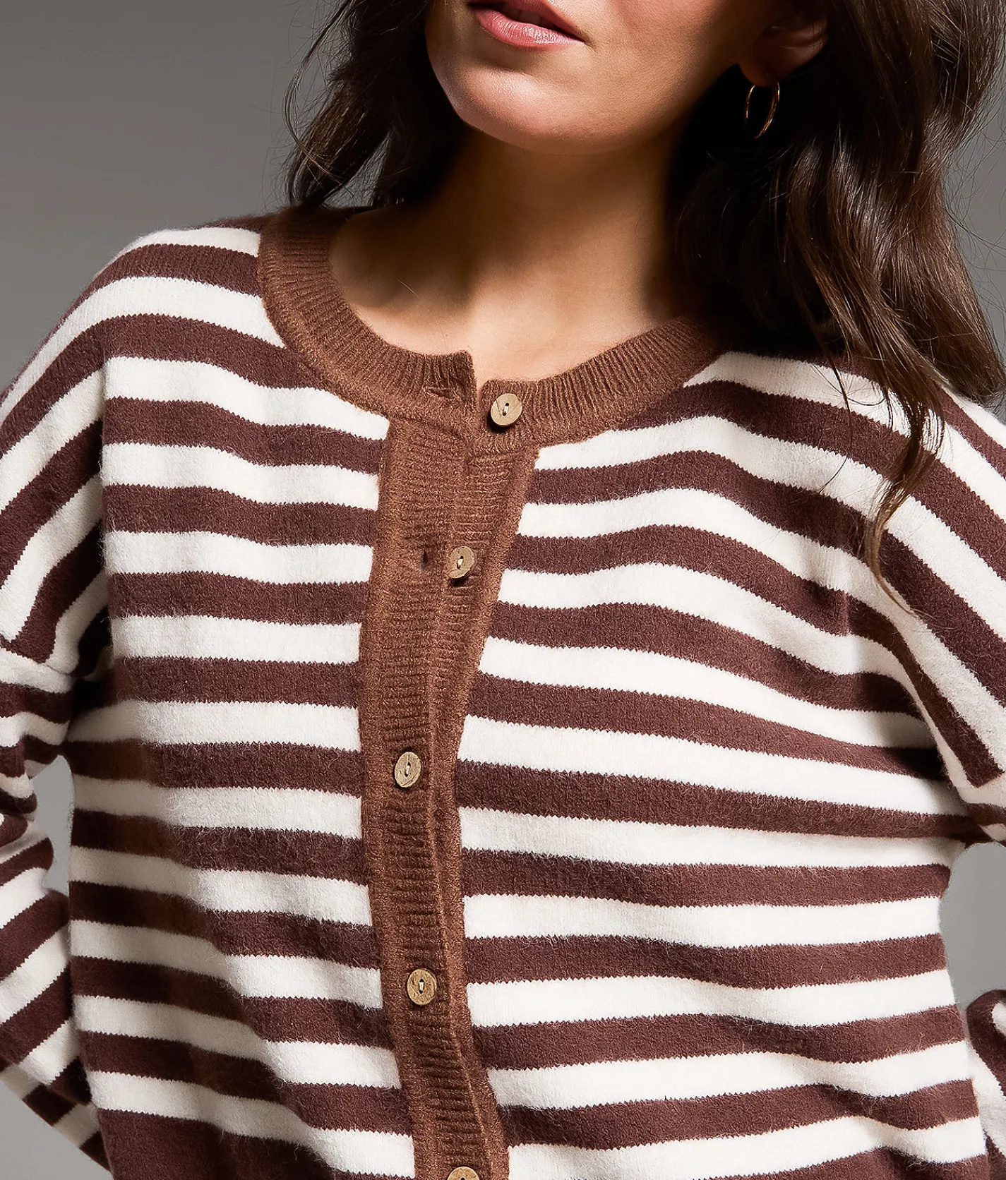 Tops | BKE Striped Cardigan Sweater Brown Cream