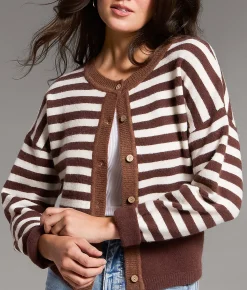 Tops | BKE Striped Cardigan Sweater Brown Cream