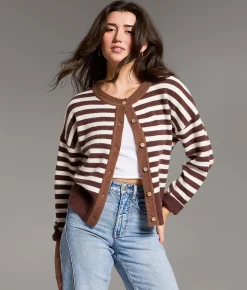 Tops | BKE Striped Cardigan Sweater Brown Cream