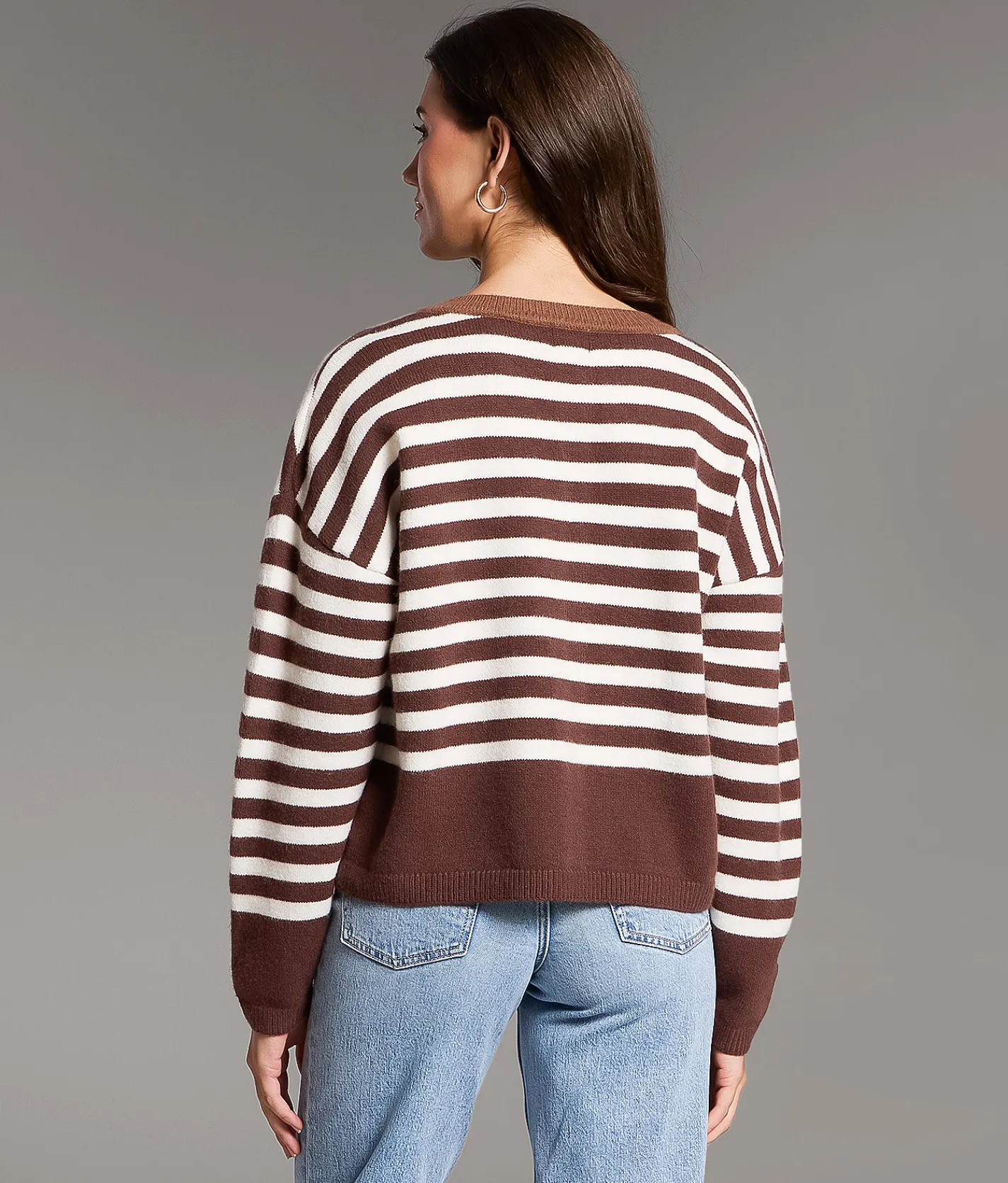 Tops | BKE Striped Cardigan Sweater Brown Cream