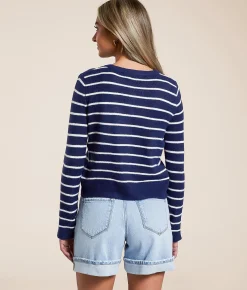 The Workshop Striped Cardigan Sweater Navy Discount