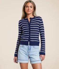 The Workshop Striped Cardigan Sweater Navy Discount