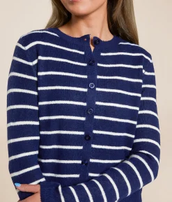 The Workshop Striped Cardigan Sweater Navy Discount