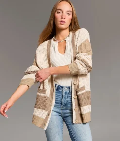 Tops | BKE Striped Cardigan Sweater Beige Cream