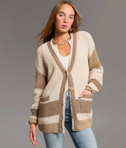 Tops | BKE Striped Cardigan Sweater Beige Cream