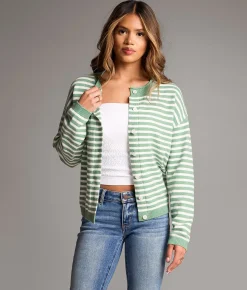 Tops | BKE Striped Cardigan Sweater Malachite White