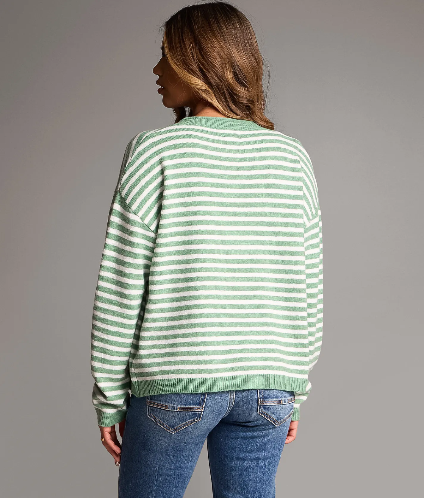 Tops | BKE Striped Cardigan Sweater Malachite White