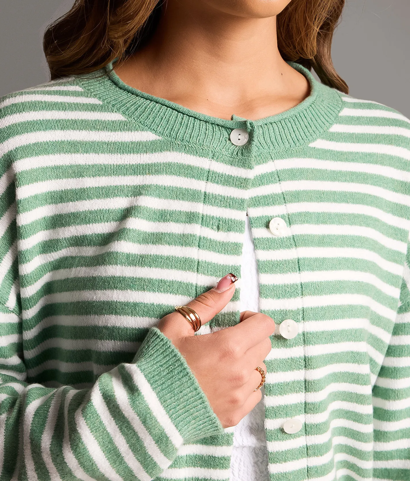 Tops | BKE Striped Cardigan Sweater Malachite White