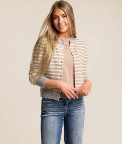 The Workshop Striped Cardigan Sweater Khaki