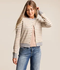 The Workshop Striped Cardigan Sweater Khaki