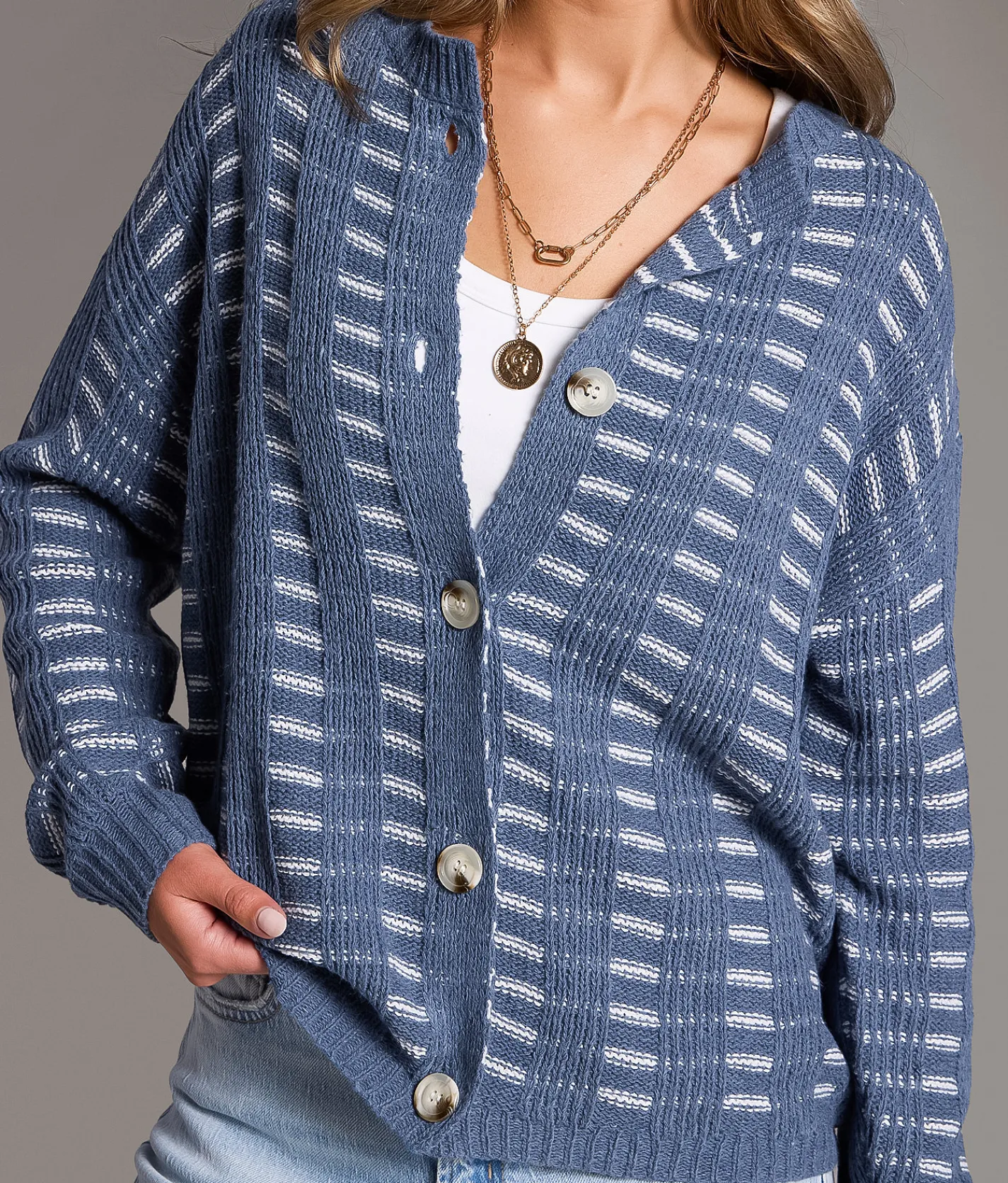 BKE Striped Cardigan Sweater Blue Online