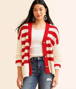 Tops | Veveret Striped Cardigan Sweater Green