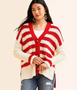Tops | Veveret Striped Cardigan Sweater Green