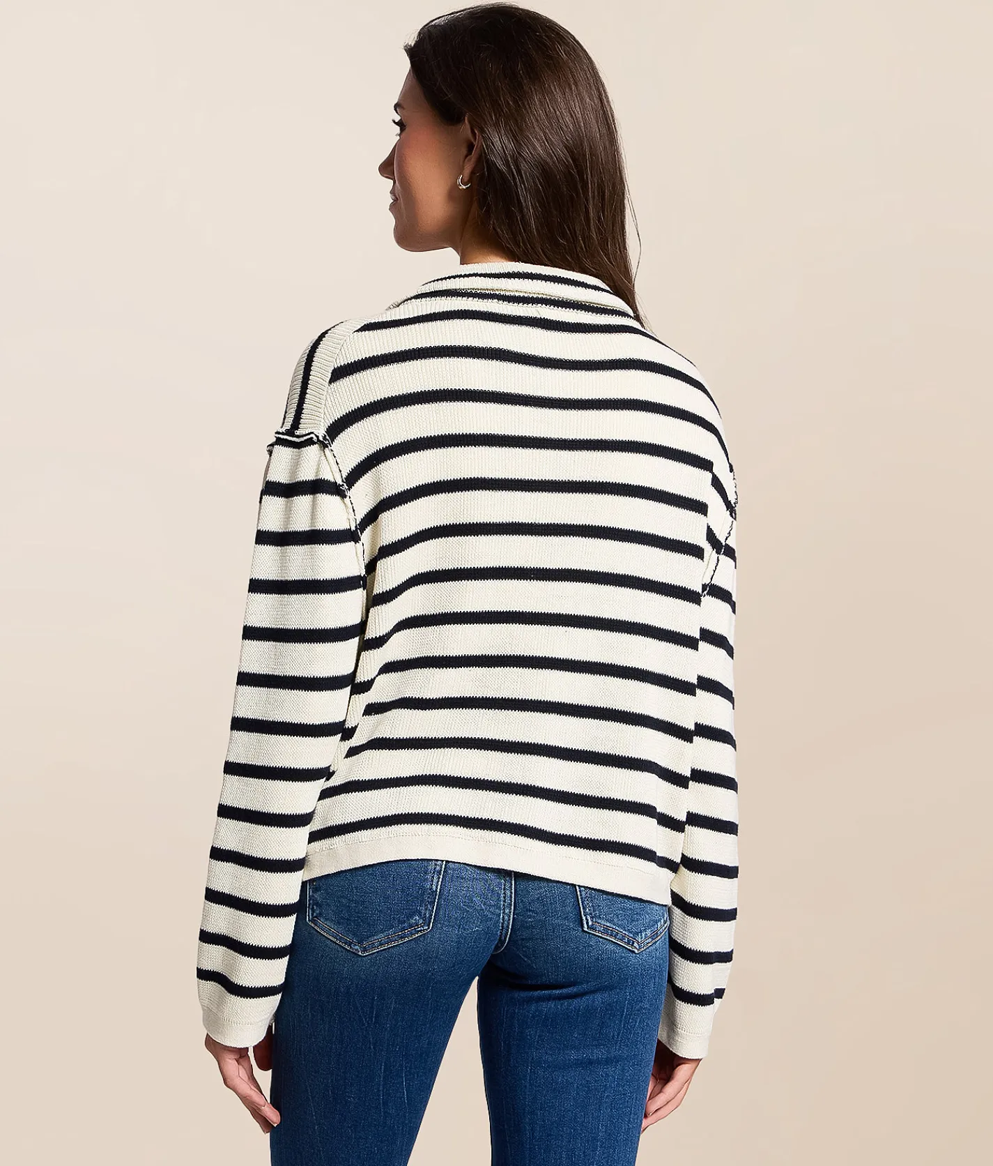 Tops | Blu Pepper Striped Cardigan Sweater Cream