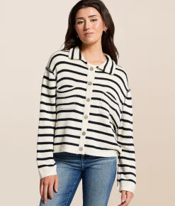 Tops | Blu Pepper Striped Cardigan Sweater Cream