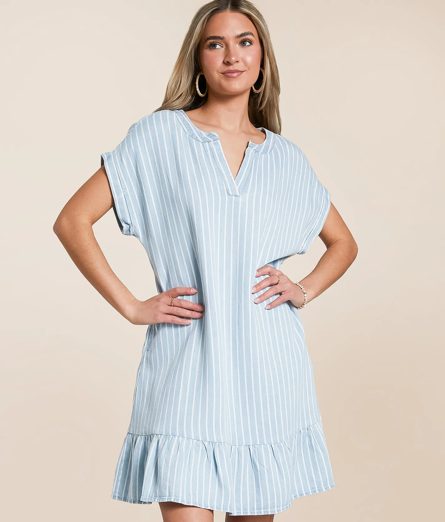 Dresses | Blu Pepper Striped Chambray Dress Chambray Multi
