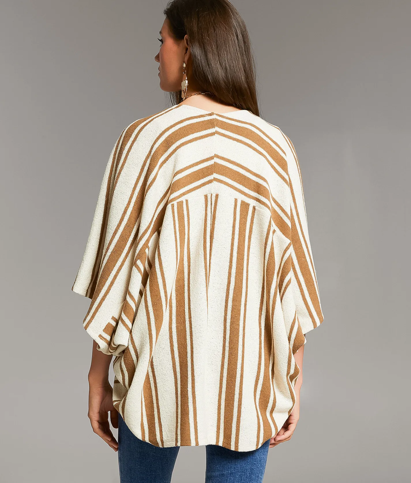 BKE Striped Cocoon Cardigan Cream Biscuit Clearance