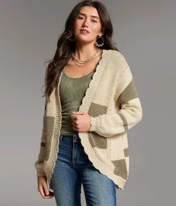 BKE Striped Cocoon Cardigan Sweater Vetiver Cream New