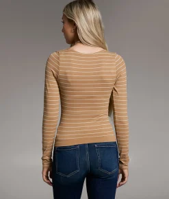 BKE Striped Contour Top Taupe Cream Sale